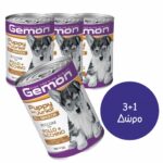 3+1 Δώρο Gemon Dog Chunks Junior Chicken & Turkey 24/415g