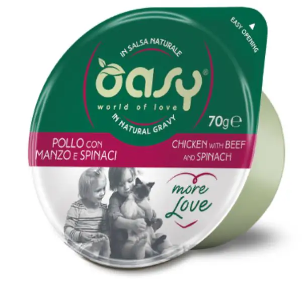Oasy More Love Cat Green Cup σε σάλτσα με κοτόπουλο, βοδινό και σπανάκι 70 gr