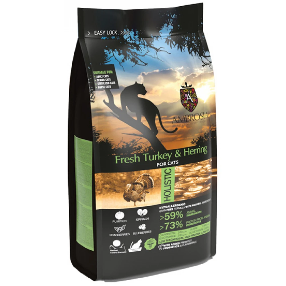 AM25069 Ambrosia Grain Free Cat Adult Sterilised Fresh Turkey & Herring 1,5kg - Image 1